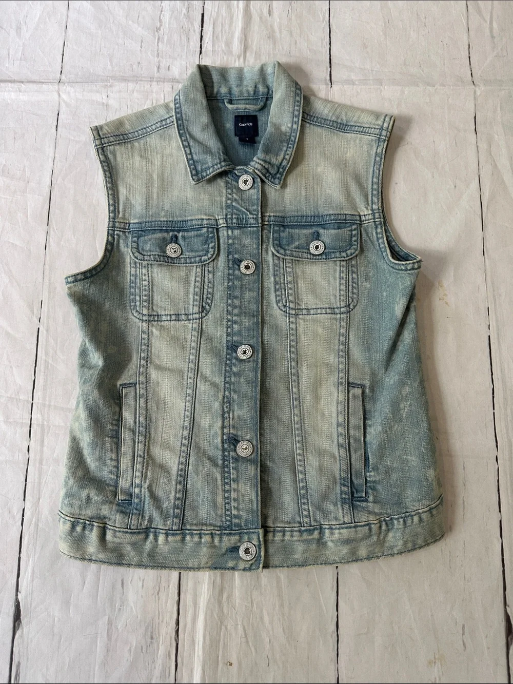 GAP Washed Light Blue Denim Vest - Sleeveless Button-Up